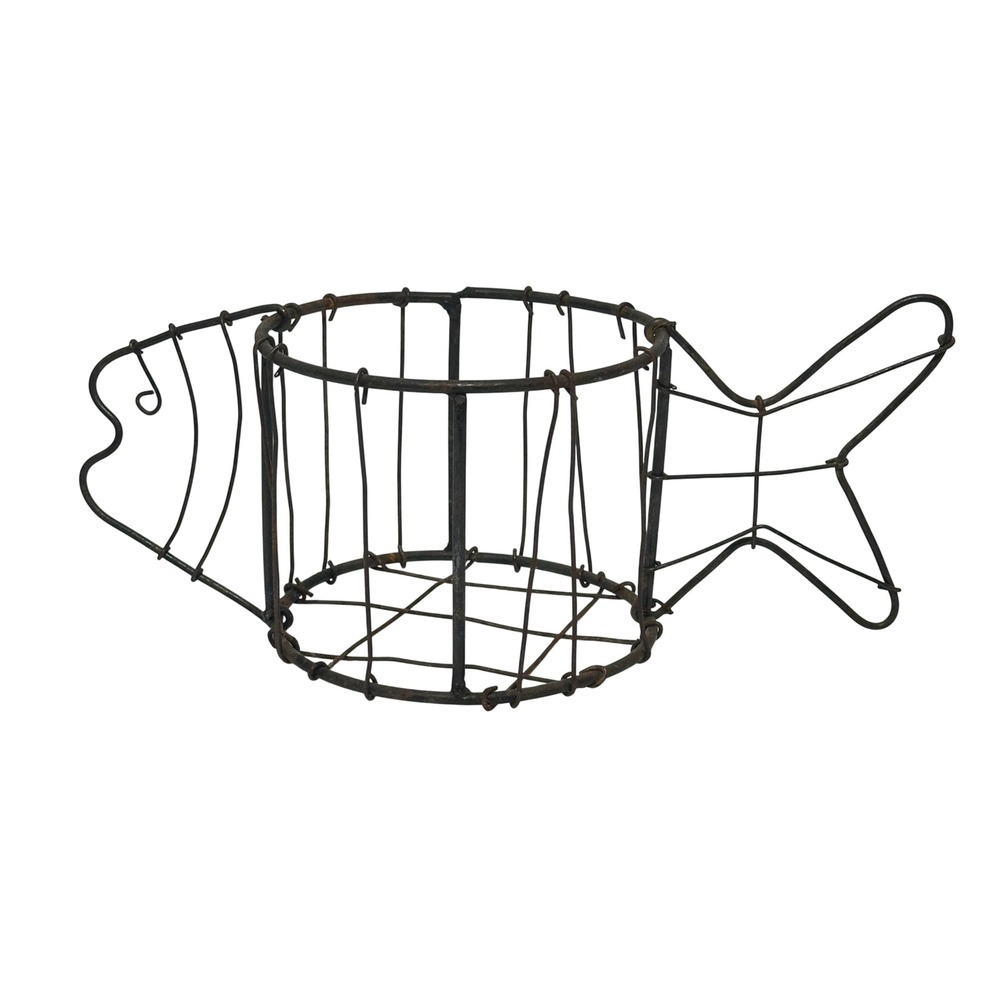 VTG Rustic Metal Wire Fish Basket Planter Holder Nautical Farmhouse Decor Brown